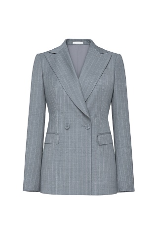 Двубортный жакет из шерсти в меловую полоску, серый