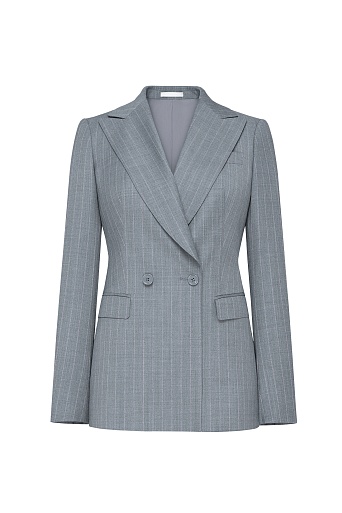 Двубортный жакет из шерсти в меловую полоску, серый