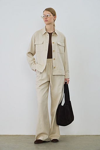 Свободные брюки на кулиске из шелка, цвет овсяное молоко