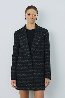 Жакет оверсайз на одной пуговице, черный с узором ANDREA