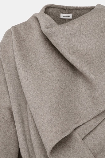 Пальто с кашемиром с лацканом-шалью, серо-бежевый меланж