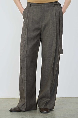 Широкие брюки с защипами из смесовой шерсти, серо-бежевые