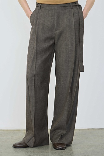 Широкие брюки с защипами из смесовой шерсти, серо-бежевые