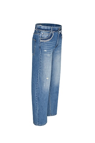 Джинсы barrel fit, голубые с потертостями