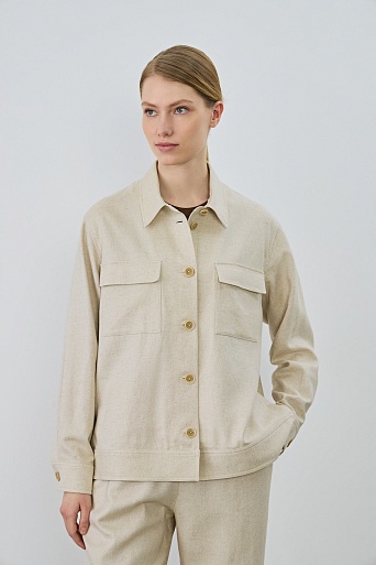Куртка-рубашка изо льна, тенселя и хлопка, цвет овсяное молоко