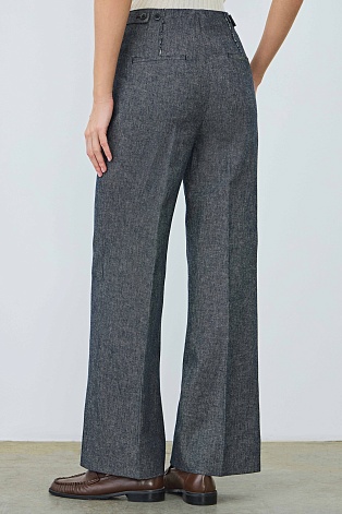 Расклешенные брюки из хлопка и льна, темно-серый меланж