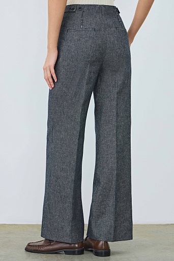 Расклешенные брюки из хлопка и льна, темно-серый меланж