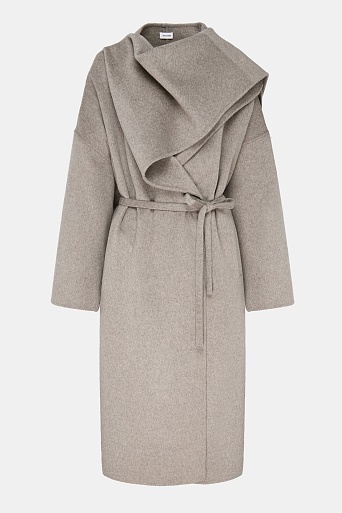 Пальто с кашемиром с лацканом-шалью, серо-бежевый меланж