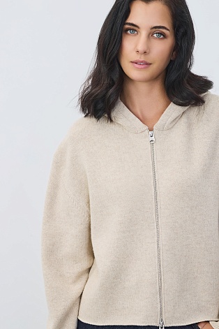 Трикотажная толстовка на молнии из шерсти, бежевый меланж