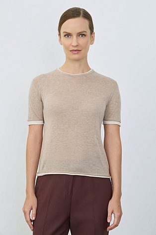 Двойной трикотажный топ, бежево-молочный