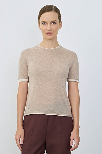 Двойной трикотажный топ, бежево-молочный
