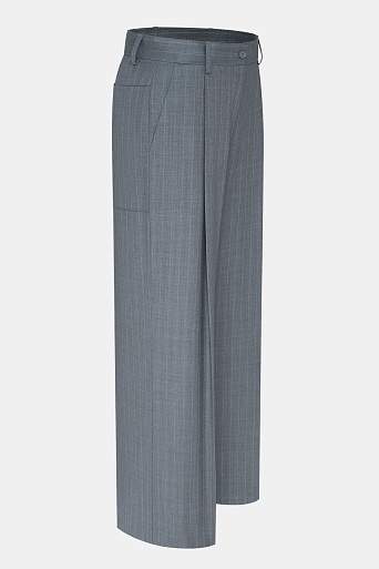 Широкие костюмные брюки из шерсти в меловую полоску, серые ASHLEY