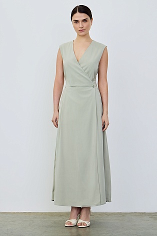 Платье с запахом без рукавов, нежно-оливковое