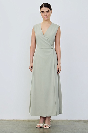 Платье с запахом без рукавов, нежно-оливковое