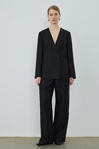 Текстурные брюки из натурального шелка, черные