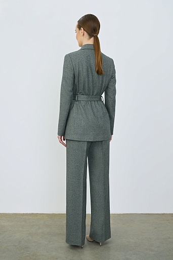 Костюмный жакет из шерсти на поясе, серо-зеленый