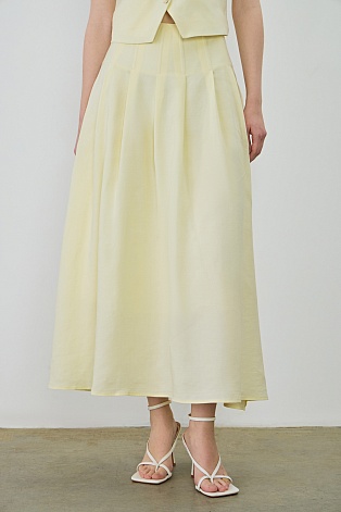 Длинная юбка в складку из тенселя и льна, сливочная
