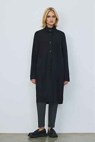 Пальто с воротником-стойкой, иссиня-черное