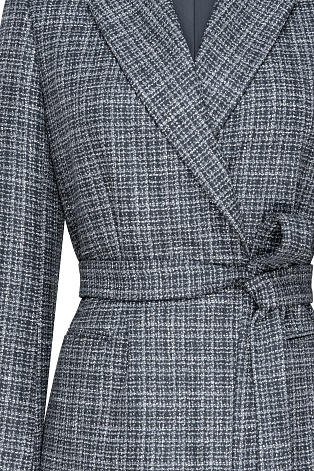 Жакет на поясе в клетку, серый