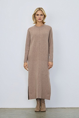 Трикотажное платье с кашемиром, светло-коричневое