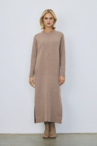 Трикотажное платье с кашемиром, светло-коричневое