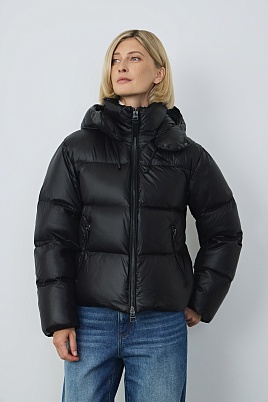 Укороченный пуховик с капюшоном, черный