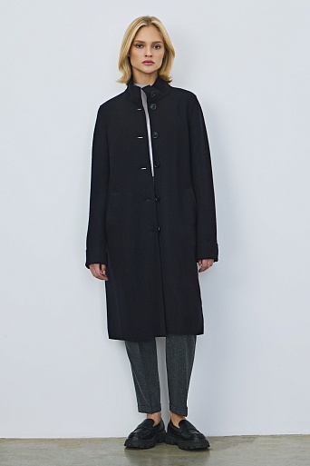 Пальто с воротником-стойкой, иссиня-черное