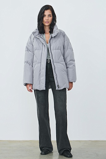 Пуховик с воротником стойкой, светло-серый