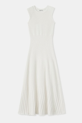 Трикотажное платье в рубчик с кашемиром, белое