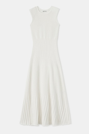Трикотажное платье в рубчик с кашемиром, белое