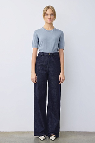 Джинсы wide leg с высокой посадкой, индиго