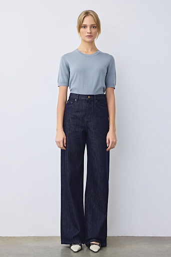 Джинсы wide leg с высокой посадкой, индиго