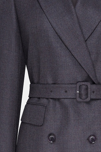 Двубортный жакет из шерсти с поясом, серо-коричневый