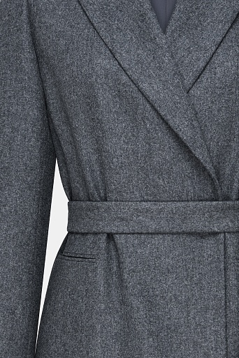 Удлиненный жакет в полоску на поясе, темно-серый