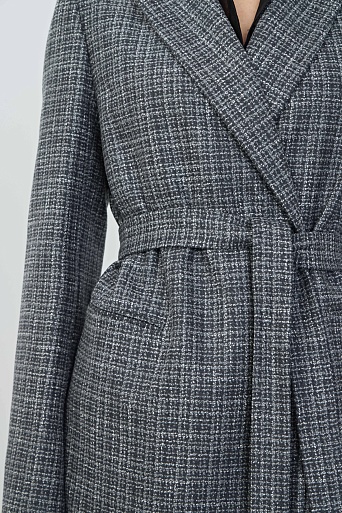 Костюмный жакет из букле в клетку, серый