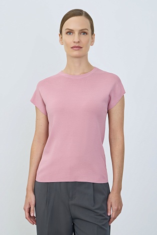 Трикотажный топ с коротким рукавом, нежно-розовый