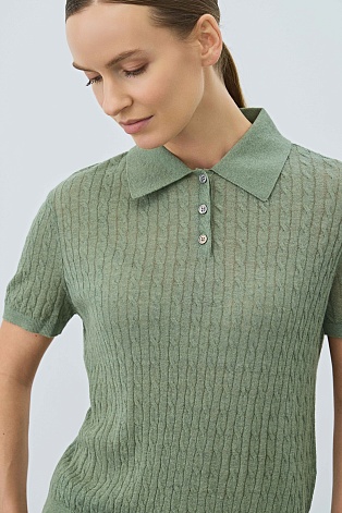 Футболка-поло из смесового хлопка и льна, цвет шалфей