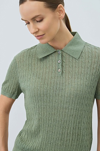 Футболка-поло из смесового хлопка и льна, цвет шалфей