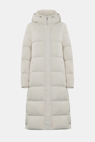 Длинный пуховик с капюшоном, молочный
