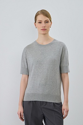 Вязаная футболка из хлопка и модала, серый меланж