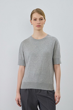 Вязаная футболка из хлопка и модала, серый меланж