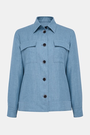 Куртка-рубашка из шерсти, лиоцелла и шелка, голубая