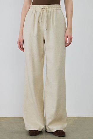 Свободные брюки на кулиске из шелка, цвет овсяное молоко