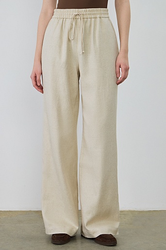 Свободные брюки на кулиске из шелка, цвет овсяное молоко