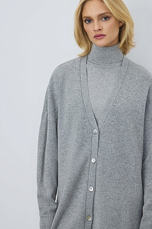 Длинный кардиган с кашемиром, светло-серый