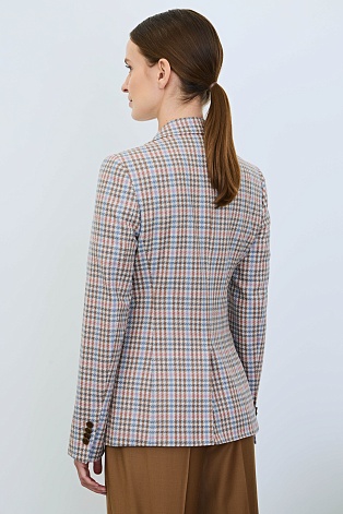 Приталенный жакет в мелкую клетку, коричневый с голубым AGATHA