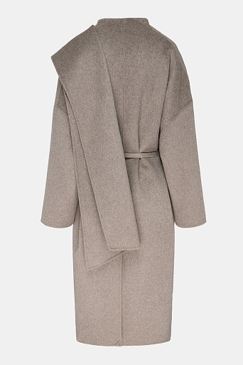 Пальто с кашемиром с лацканом-шалью, серо-бежевый меланж