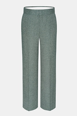 Прямые костюмные брюки из шерсти, серо-зеленые