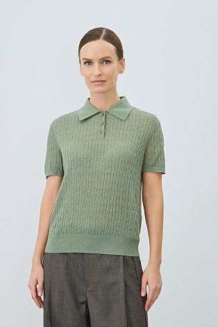 Футболка-поло из смесового хлопка и льна, цвет шалфей