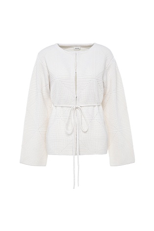 Вязаный кардиган с поясом, молочный